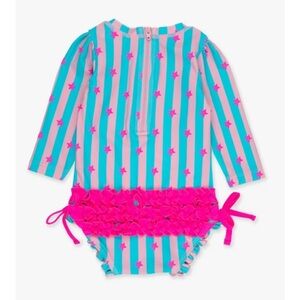 Ruffle Butts Pink Star and Blue Stripe Rashguard